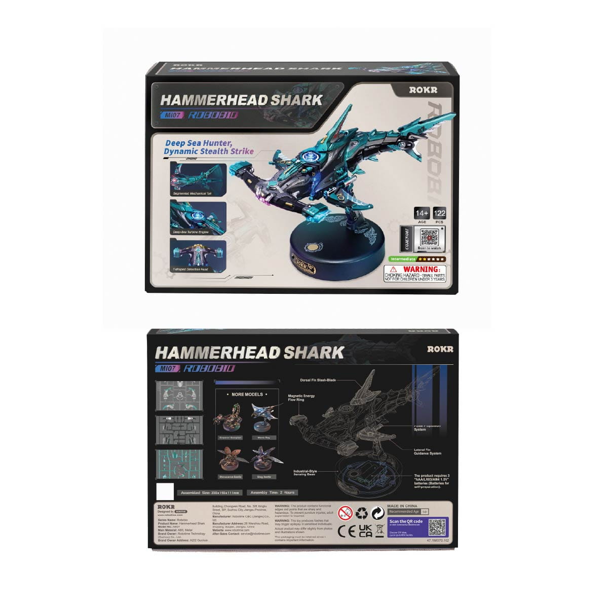 Wooden Town - Hammerhead Shark 3D Mechanical Model Kit with LED Light