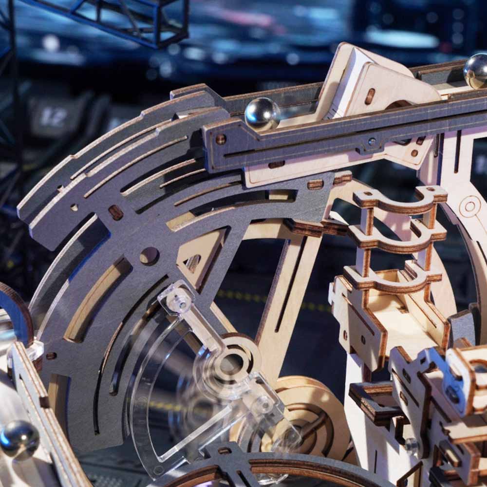 Spaceport Motorized Plywood Marble Run Kit — Natural Wood (Adults 14+)