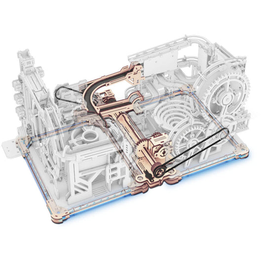 Marble Run Mega Adventure Bundle — Natural Wood Laser-Cut Plywood Motorized Set (Goliath + Spaceport)