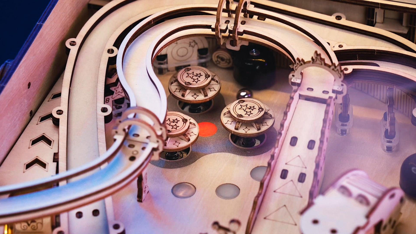 Natural Wood 3D Pinball Model — Laser-Cut Wood Tabletop Kit (482 pcs)