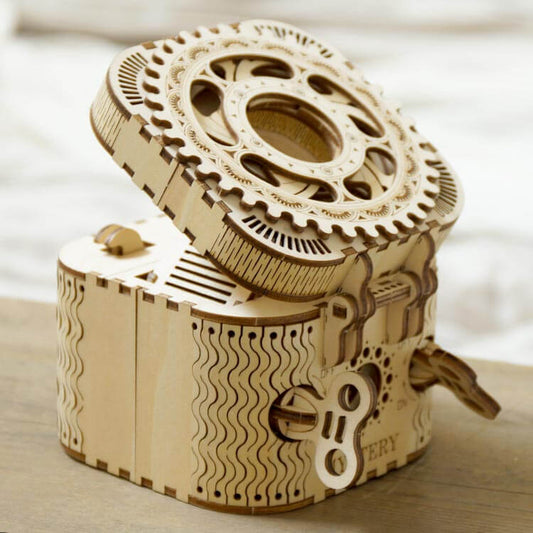 Treasure Box with Numerical Code — Wooden Plywood Puzzle Kit (Natural)