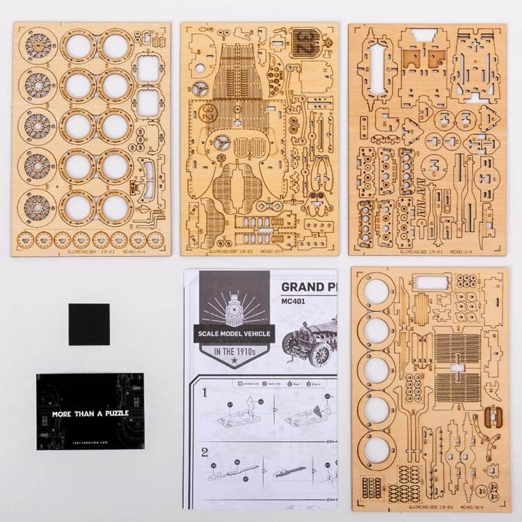 V8 Grand Prix Wooden Model Kit — Natural Plywood, 220 Pieces