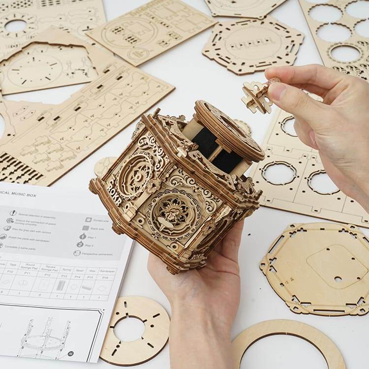 Swan Lake Hexagonal Music Box Kit — Plywood, Secret Compartment, Carved Ballerinas