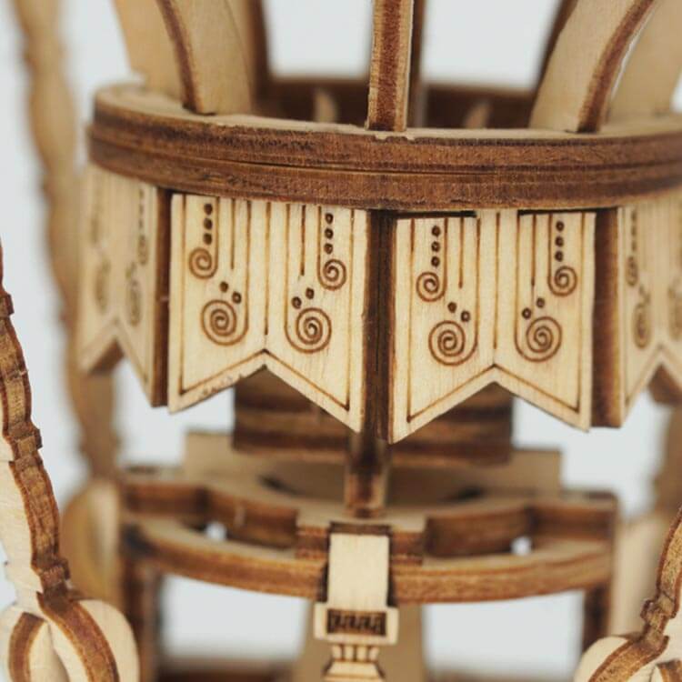 Natural Wood Hot Air Balloon DIY Model — Plywood, 140 pcs, Filigree Floral