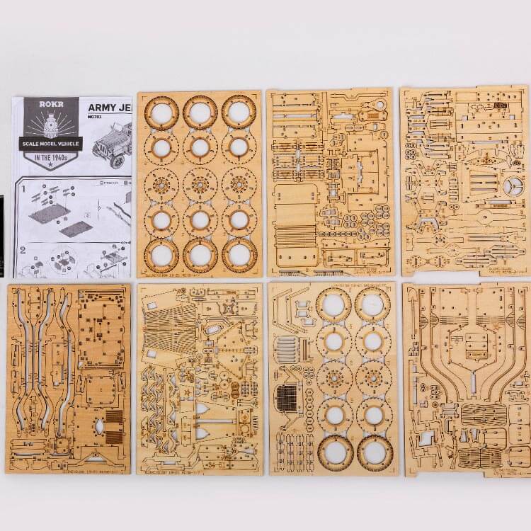 Wooden Army Jeep 3D Model Kit — Laser‑Cut Plywood, No Glue, Brown