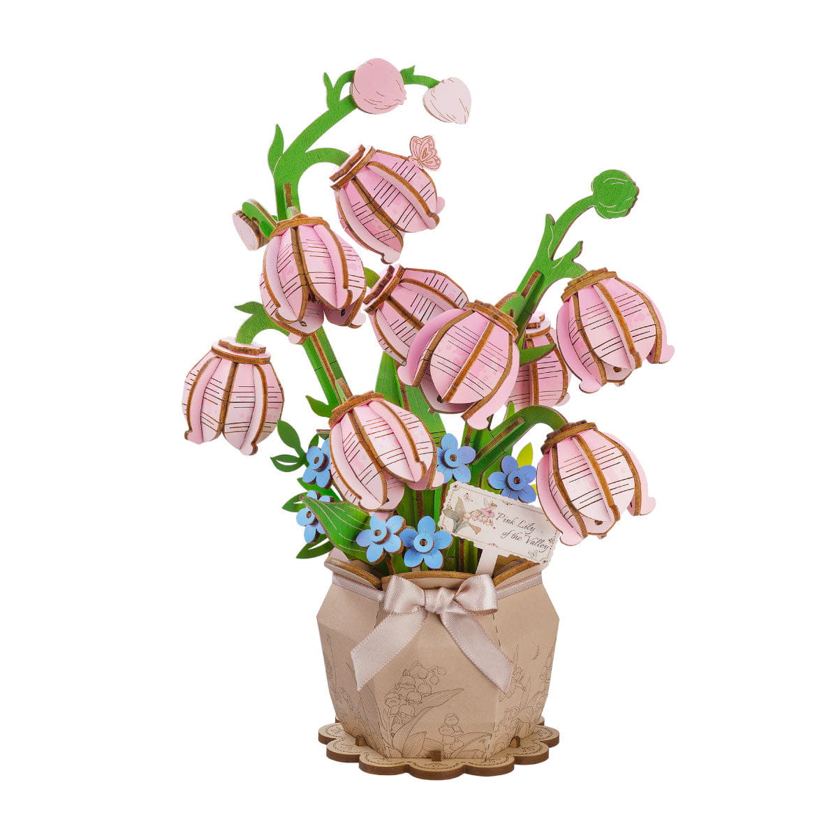Wooden-Town Pink Lily of the Valley 3D wooden flower puzzle kit