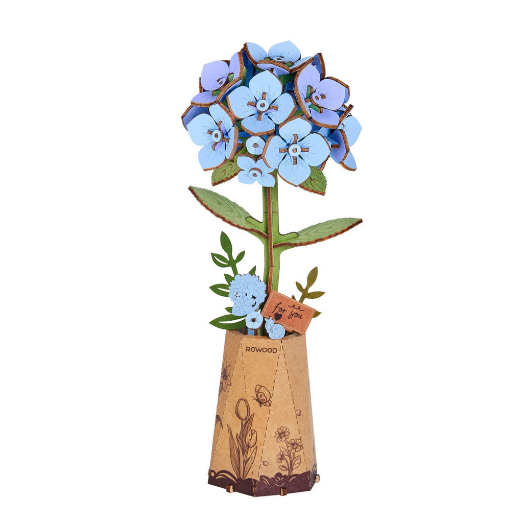 Wooden-Town Blue Hydrangea 3D wooden flower puzzle kit