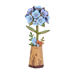 Wooden-Town Blue Hydrangea 3D wooden flower puzzle kit