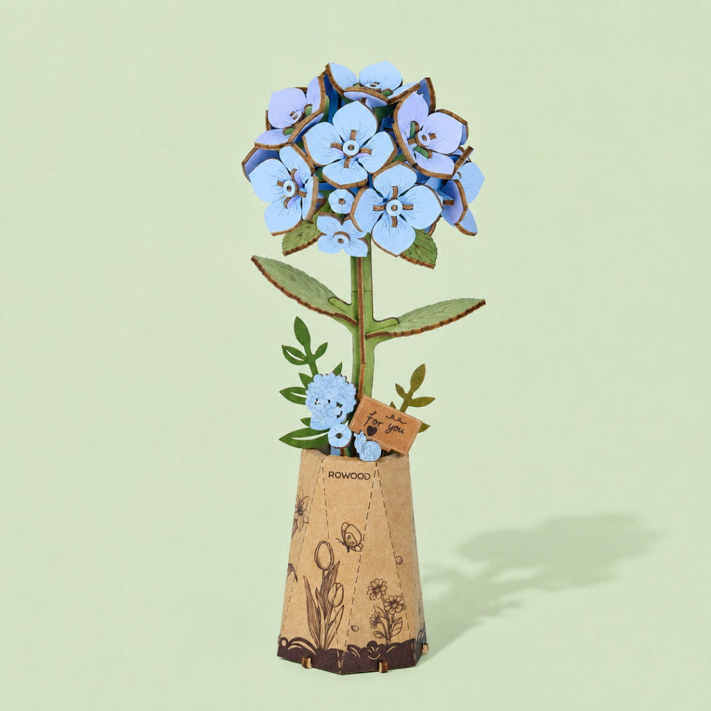 Wooden-Town Blue Hydrangea 3D wooden flower puzzle kit – image 2 of 5
