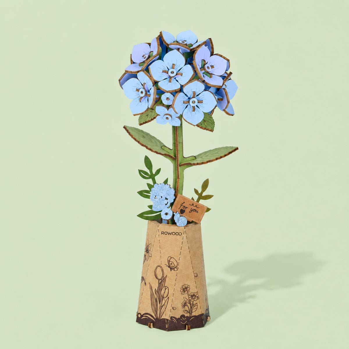 Wooden-Town Blue Hydrangea 3D wooden flower puzzle kit – image 2 of 5