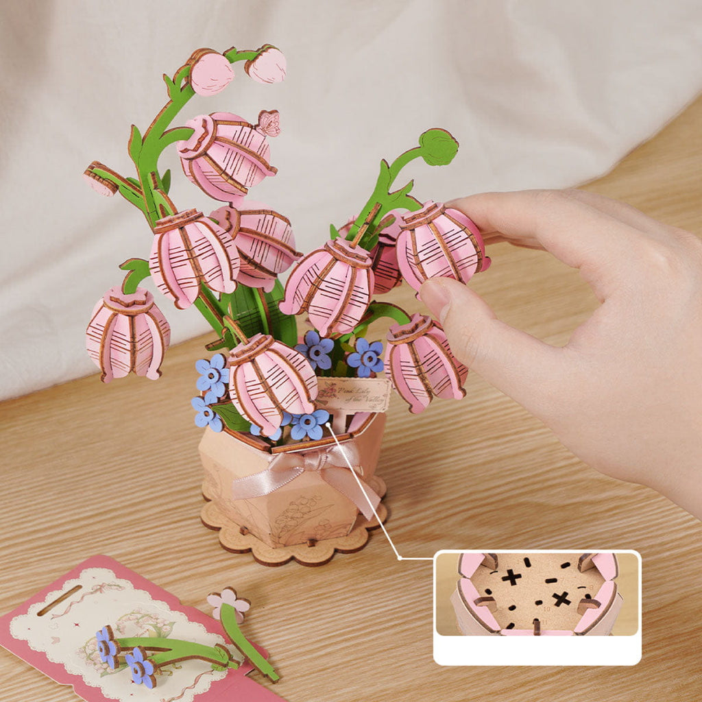 Wooden-Town Pink Lily of the Valley 3D wooden flower puzzle kit – image 4 of 6