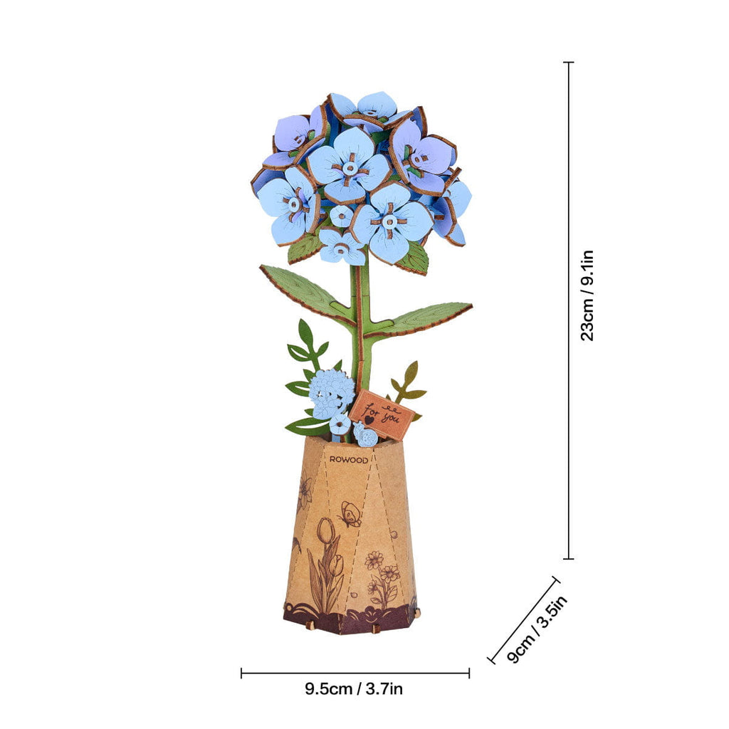 Wooden-Town Blue Hydrangea 3D wooden flower puzzle kit – image 3 of 5