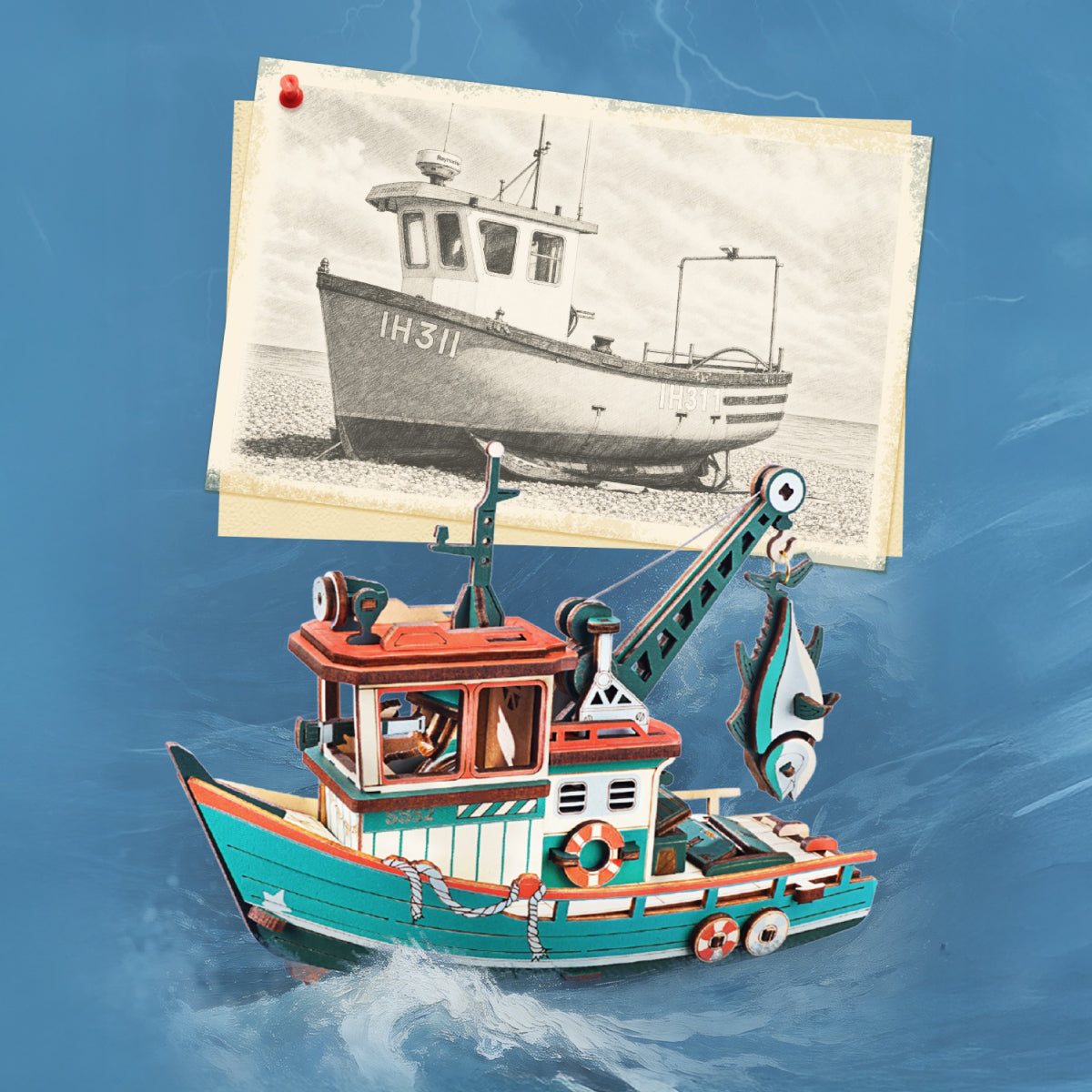 Wooden-Town Lucky Trawler 3D wooden mechanical model kit – image 4 of 5