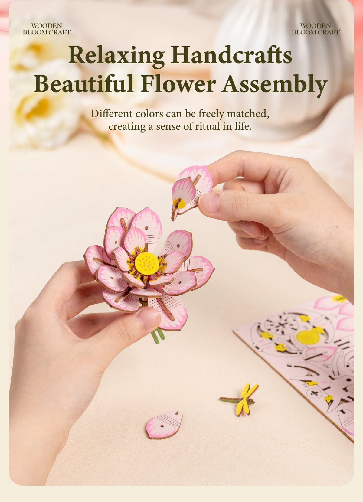 Wooden-Town Lotus 3D wooden flower puzzle kit – image 6 of 6