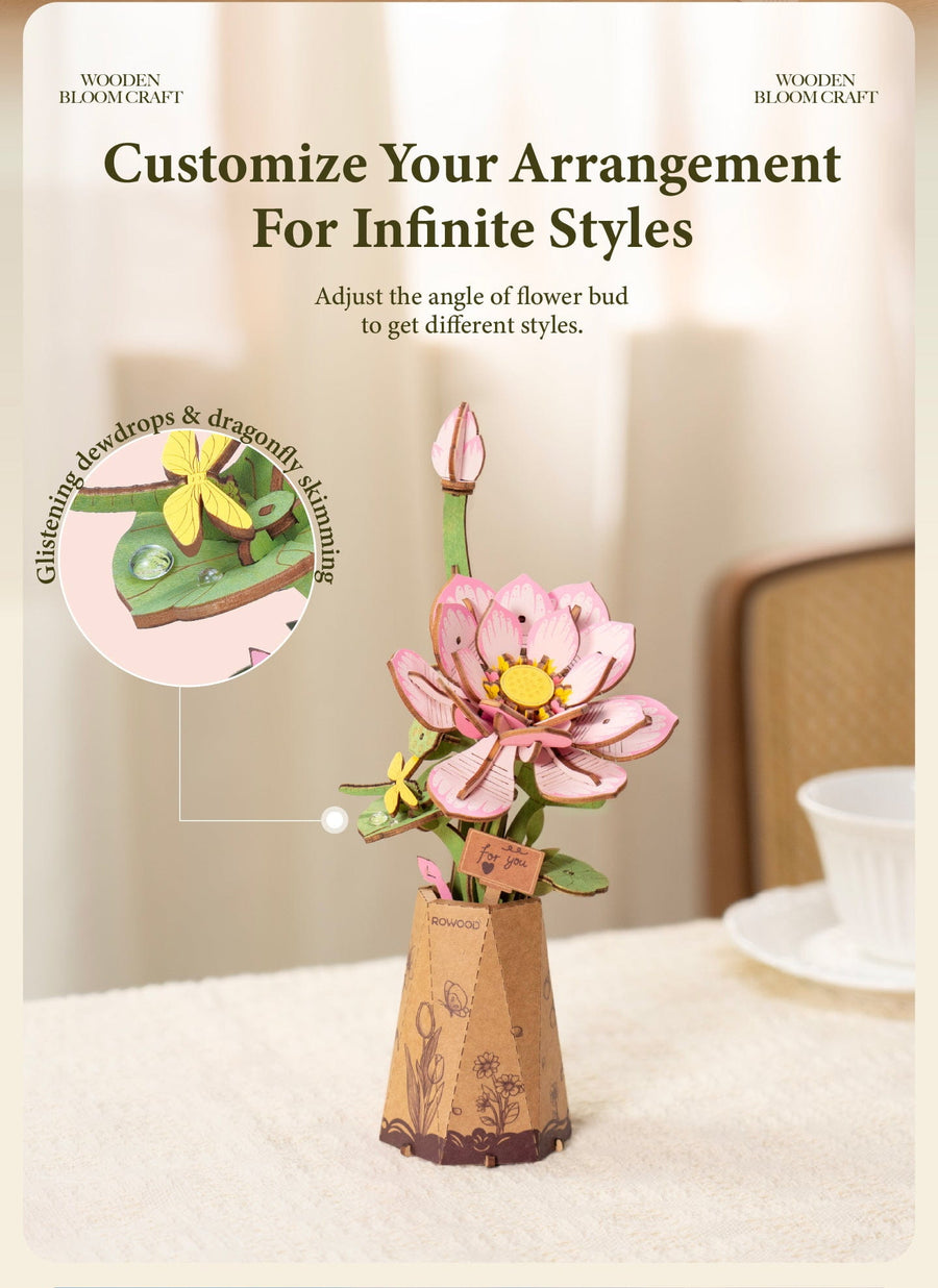 Wooden-Town Lotus 3D wooden flower puzzle kit – image 5 of 6