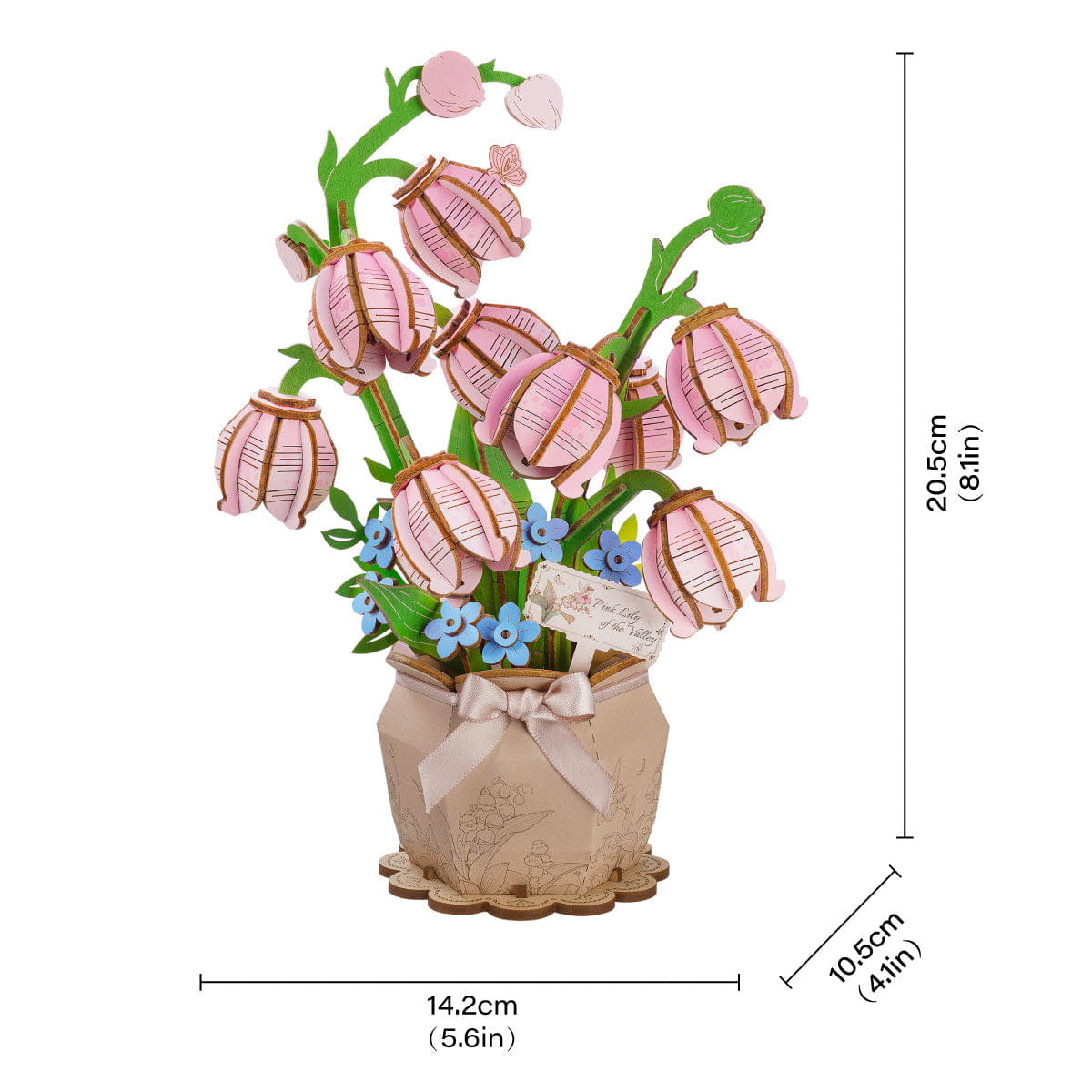Wooden-Town Pink Lily of the Valley 3D wooden flower puzzle kit – image 3 of 6