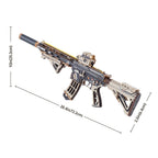 Model of a rifle with dimensions indicated on a white background