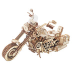 Cruiser Motorcycle Wooden Model Kit — Natural Wood, Wind-Up Engine – 3D wooden model kit