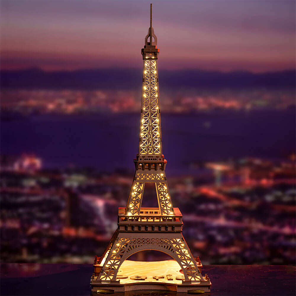 Night of the Eiffel Tower — Rusty Brown Wooden Model Kit, LED Light – view 10