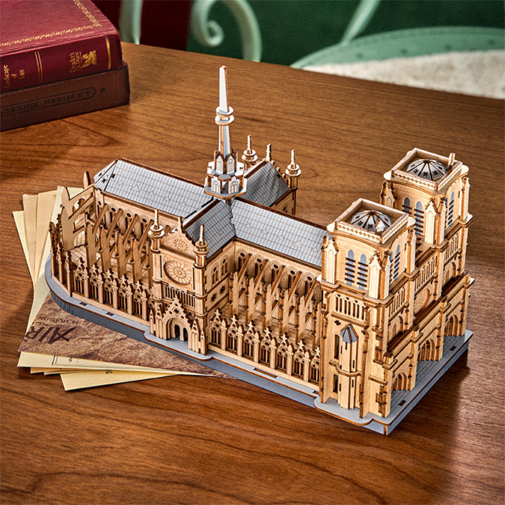 3D model of a cathedral on a wooden table