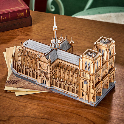 3D model of a cathedral on a wooden table