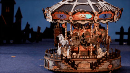 Wooden-Town Phantom Waltz Halloween Carousel DIY Music Box with LED Light – 402 Pieces