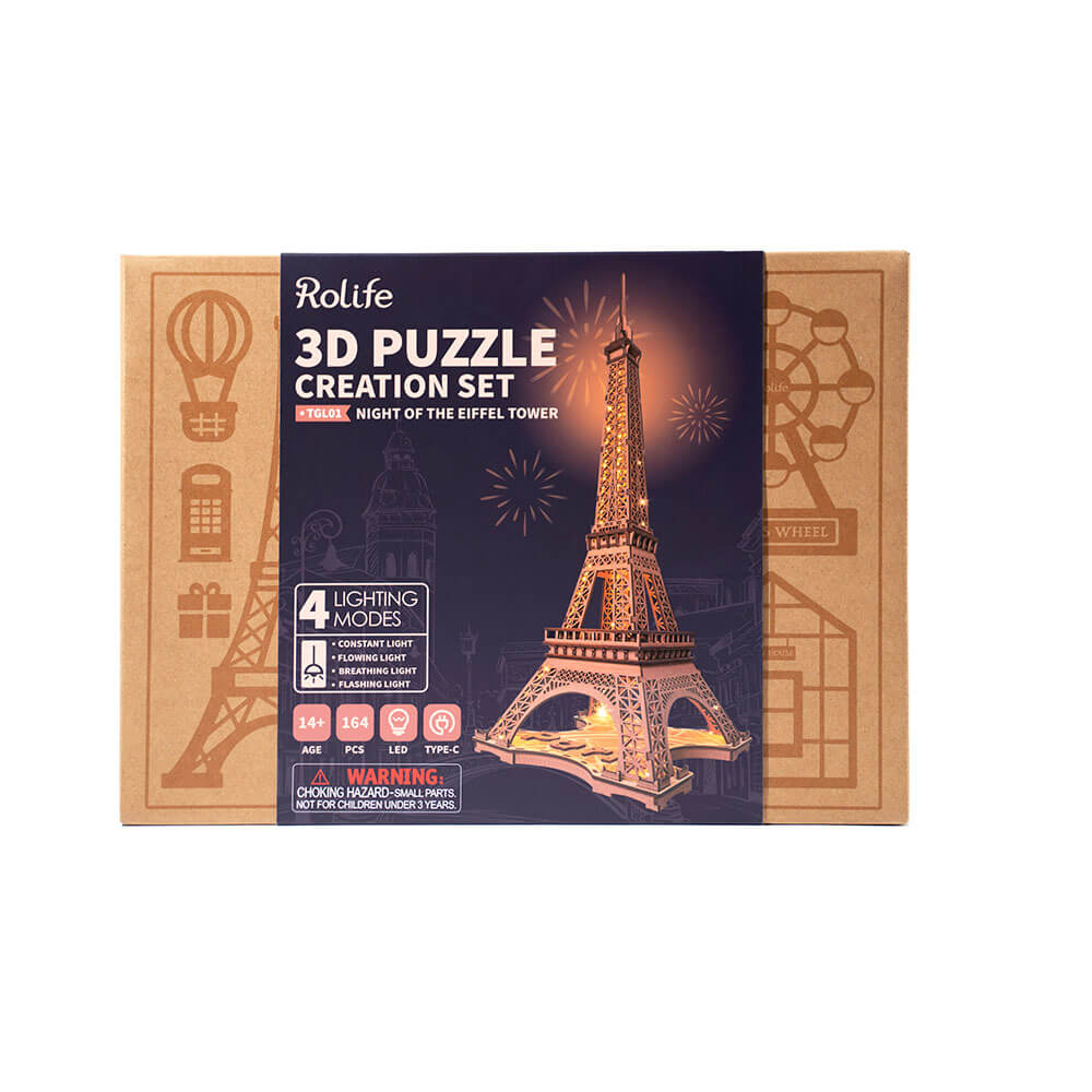 Night of the Eiffel Tower — Rusty Brown Wooden Model Kit, LED Light – view 11