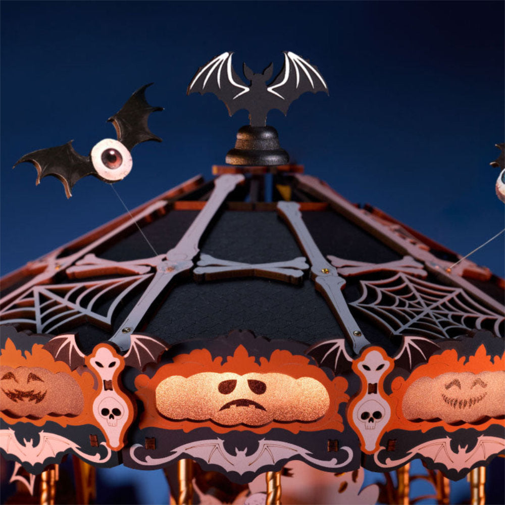 Wooden-Town Phantom Waltz Halloween Carousel DIY Music Box with LED Light – 402 Pieces