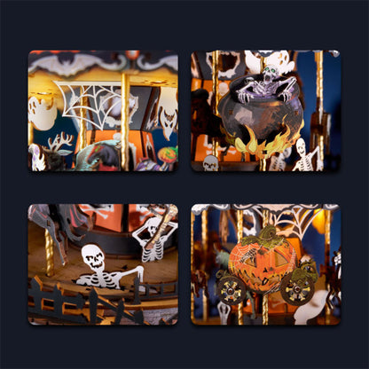 Wooden-Town Phantom Waltz Halloween Carousel DIY Music Box with LED Light – 402 Pieces