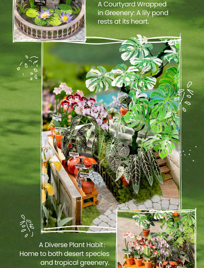 Wooden-Town - Oxygen Oasis Victorian Greenhouse DIY Miniature House Kit with LED Light