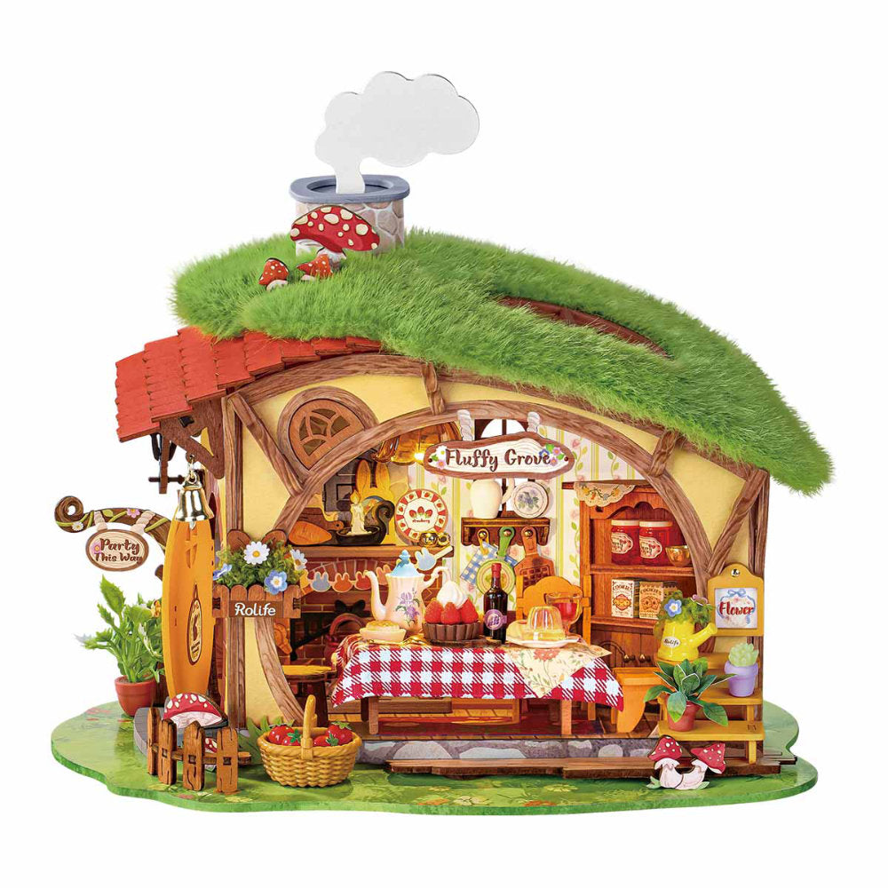 Wooden-Town - Fluffy Grove Cottage DIY Miniature House Kit with LED Light