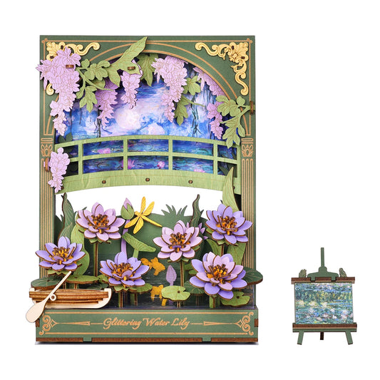Wooden-Town - Glittering Water Lily 3D Wooden Puzzle Wall Art with LED Light - Claude Monet