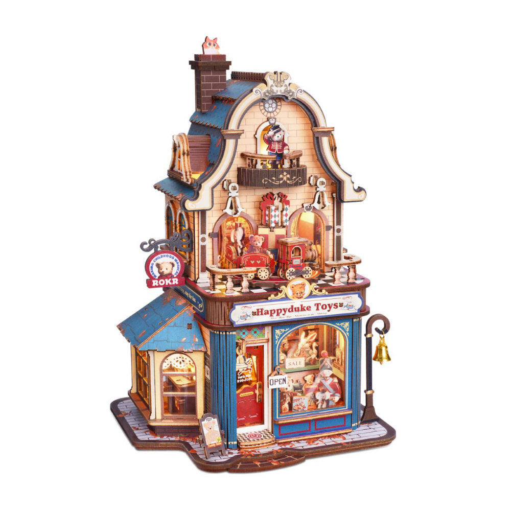 Wooden-Town - Happyduke Toys Musical Toy Shop DIY Miniature House Kit with LED Light