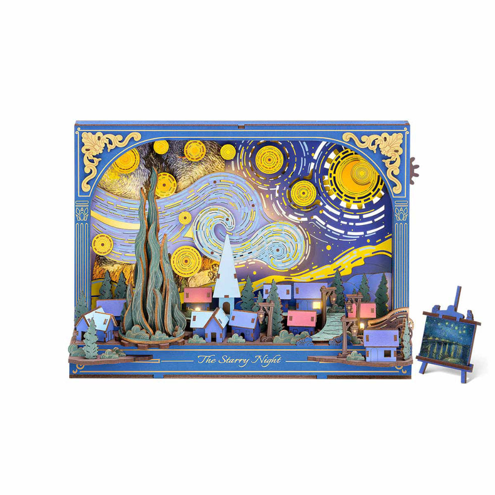 Wooden-Town - Starry Night 3D Wooden Puzzle Wall Art with LED Light