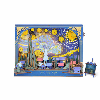 Wooden-Town - Starry Night 3D Wooden Puzzle Wall Art with LED Light