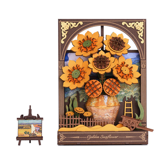 Wooden-Town Golden Sunflower 3D Wooden Puzzle Wall Art with LED Light - Van Gogh