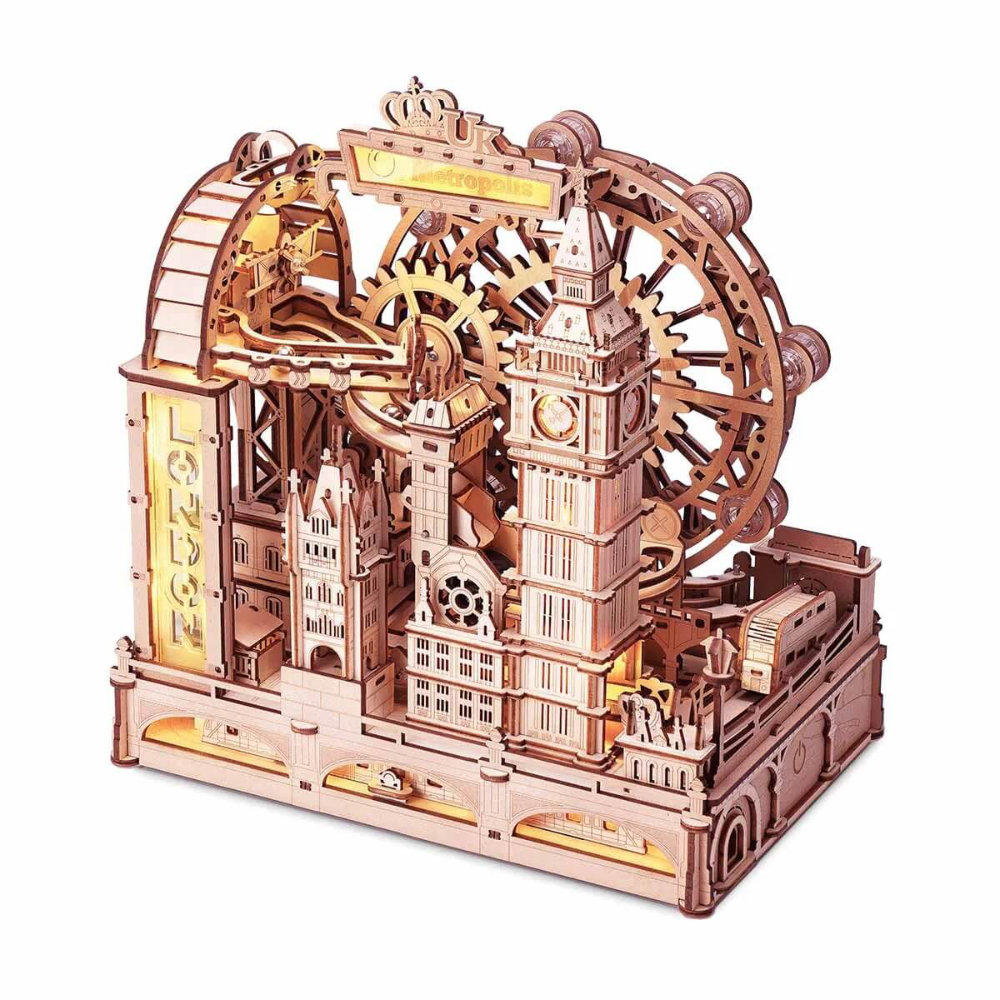 Wooden-Town - Marble Travel London 3D Wooden Marble Run Kit with LED Light