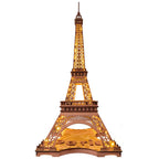 Night of the Eiffel Tower — Rusty Brown Wooden Model Kit, LED Light – 3D wooden model kit
