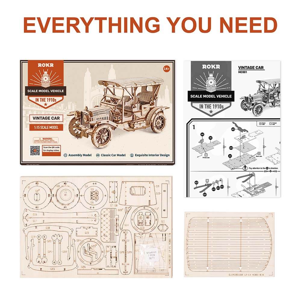 Vintage Car 1:15 Wooden Model Kit — Natural Wood, 20 cm – view 3