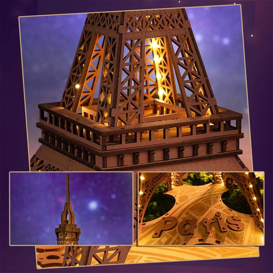 Night of the Eiffel Tower — Rusty Brown Wooden Model Kit, LED Light – view 5