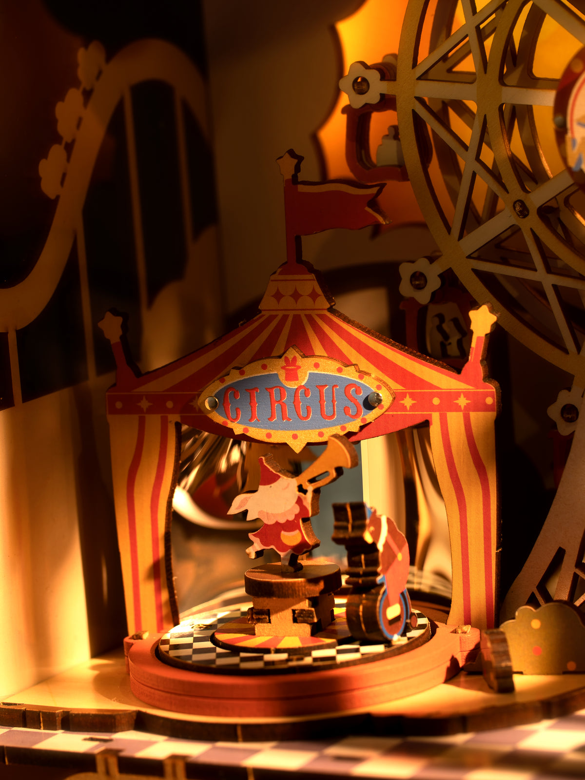 Sunset Carnival Wood Music Box Night Light — Retro TV Carnival Scene – view 9