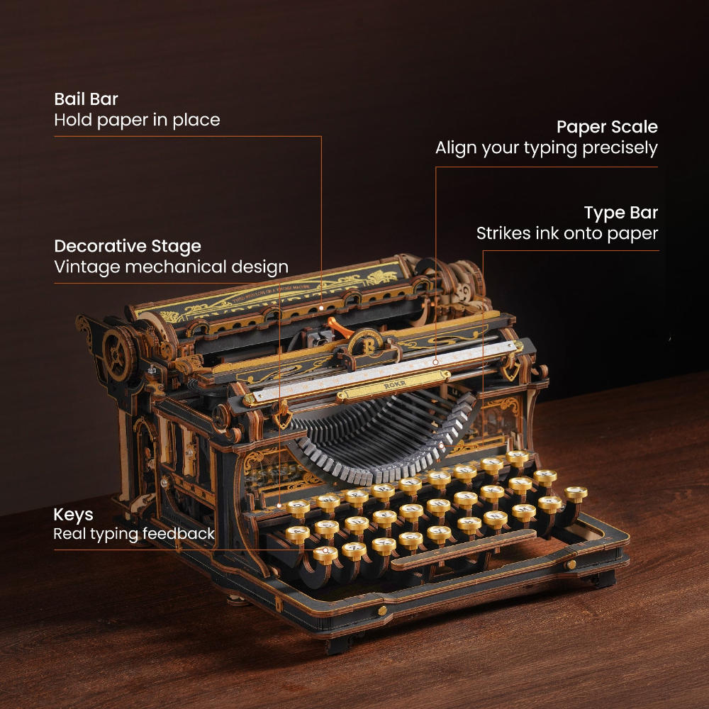 Mechanical Typewriter 3D Wooden Puzzle Kit – view 3
