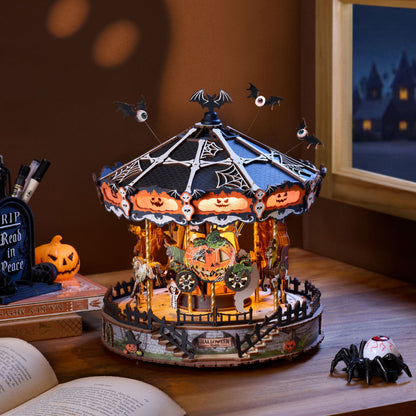 Wooden-Town Phantom Waltz Halloween Carousel DIY Music Box with LED Light – 402 Pieces
