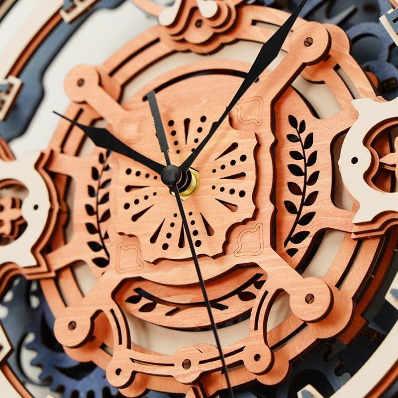 Romantic Notes Ornate Plywood Wall Clock — Natural Wood & Dark