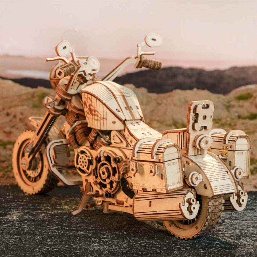 Cruiser Motorcycle Wooden Model Kit — Natural Wood, Wind-Up Engine – view 4
