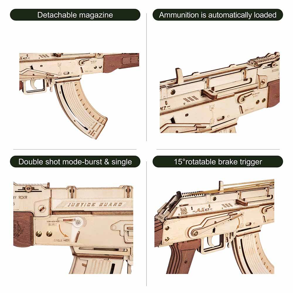 Birch Wood AK‑Style Rubber Band Gun Kit (Natural/Brown) – view 2