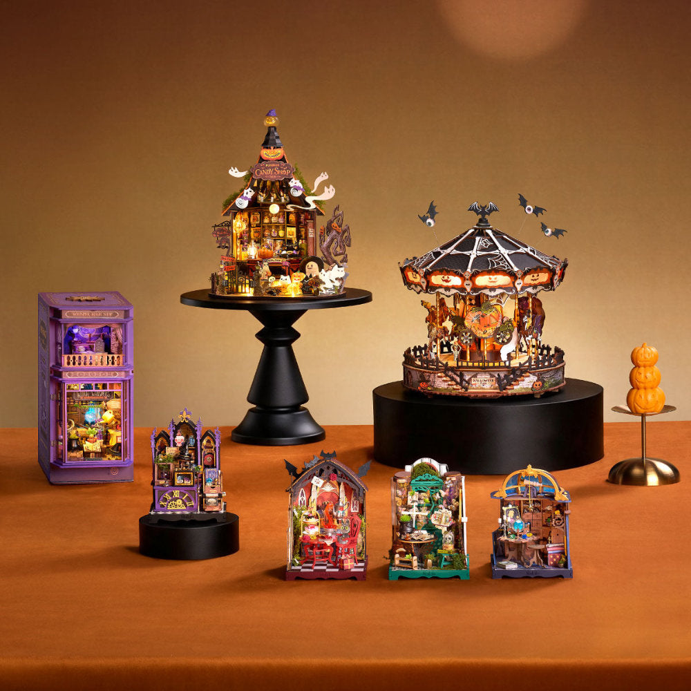 Wooden-Town Phantom Waltz Halloween Carousel DIY Music Box with LED Light – 402 Pieces
