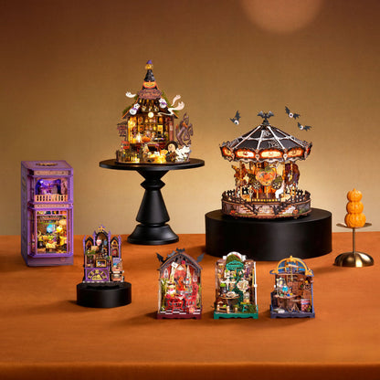 Wooden-Town Phantom Waltz Halloween Carousel DIY Music Box with LED Light – 402 Pieces