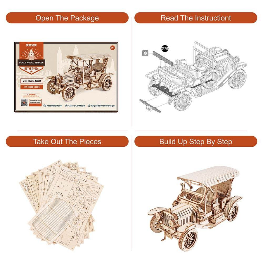Vintage Car 1:15 Wooden Model Kit — Natural Wood, 20 cm – view 5
