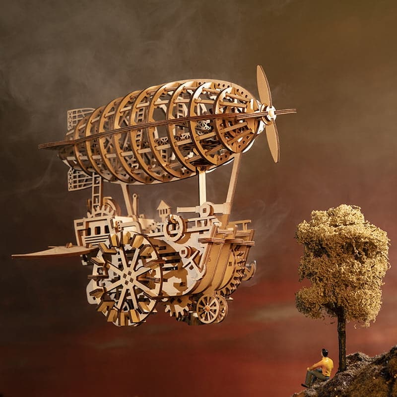 Mechanics Airship Plywood Model Kit — Brown Wooden 3D Airship (229 pcs)